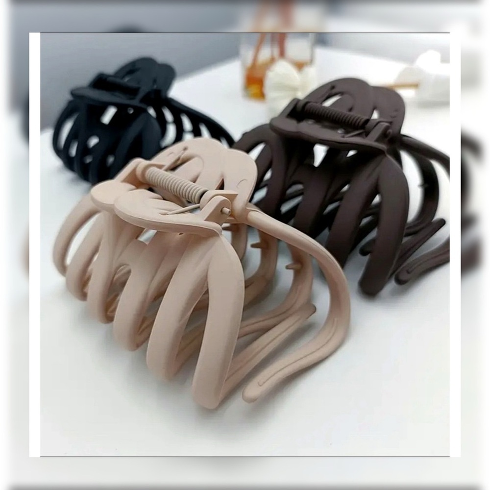11pc Neutral Matte Claw Clip Bundle – Black Beige Brown Hair Clips Set - Picture 5 of 7